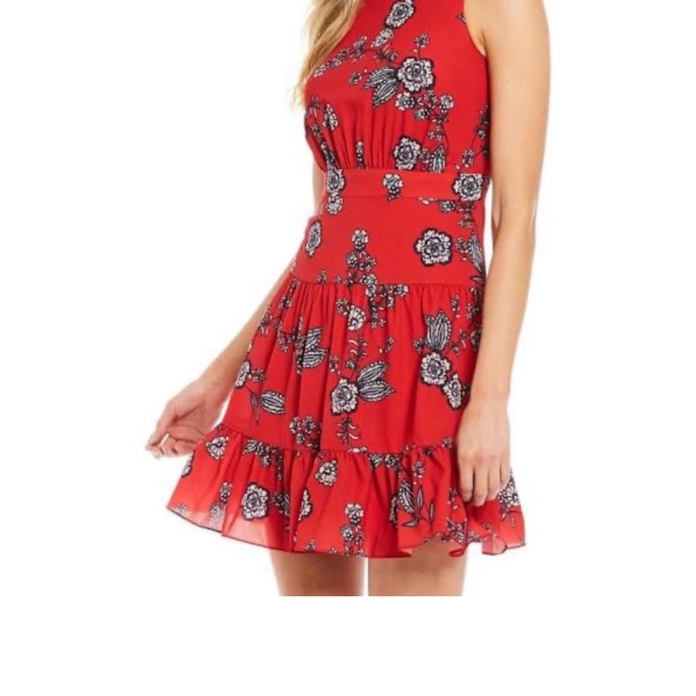 Eliza J: Red Floral Sleeveless Fit & Flare Dress